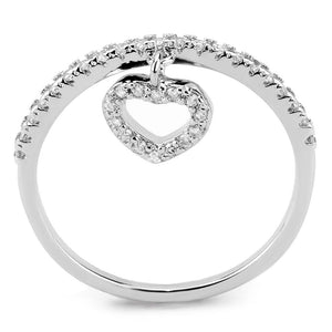 3W1579 - Rhodium Brass Ring with AAA Grade CZ  in Clear
