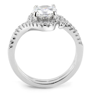 3W1591 - Rhodium Brass Ring with AAA Grade CZ  in Clear