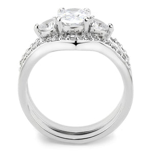 3W1594 - Rhodium Brass Ring with AAA Grade CZ  in Clear