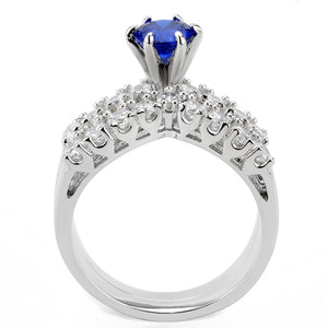 3W1596 - Rhodium Brass Ring with AAA Grade CZ  in London Blue