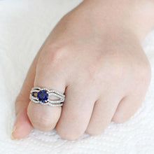 Load image into Gallery viewer, 3W1597 - Rhodium Brass Ring with AAA Grade CZ  in London Blue