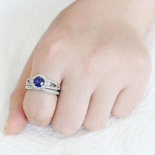 Load image into Gallery viewer, 3W1598 - Rhodium Brass Ring with AAA Grade CZ  in London Blue
