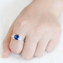 Load image into Gallery viewer, 3W1601 - Rhodium Brass Ring with AAA Grade CZ  in London Blue