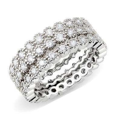 3W1605 - Rhodium Brass Ring with AAA Grade CZ in Clear