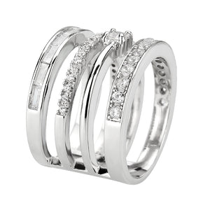 3W1607 - Rhodium Brass Ring with AAA Grade CZ in Clear