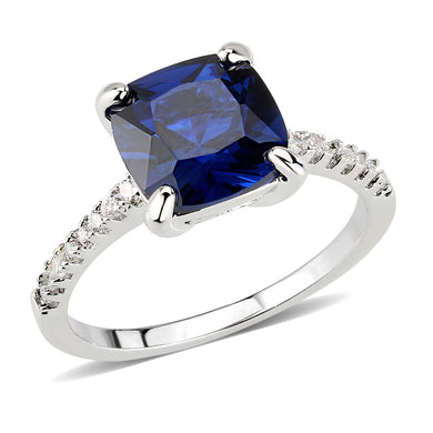 3W1612 - Rhodium Brass Ring with Lab Spinel in London Blue