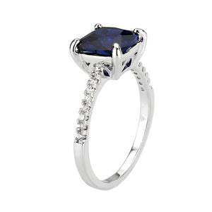 3W1612 - Rhodium Brass Ring with Lab Spinel in London Blue