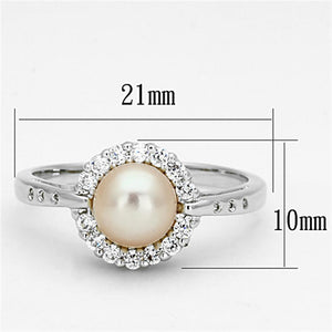 3W487 - Rhodium Brass Ring with Synthetic Pearl in White