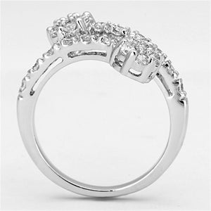 3W490 - Rhodium Brass Ring with AAA Grade CZ  in Clear