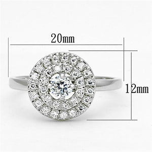 3W493 - Rhodium Brass Ring with AAA Grade CZ  in Clear