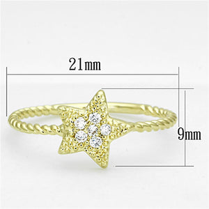 3W500 - Gold Brass Ring with AAA Grade CZ  in Clear