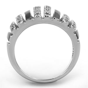 3W567 - Rhodium + Ruthenium Brass Ring with AAA Grade CZ  in Clear