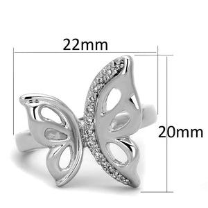 3W592 - Rhodium Brass Ring with AAA Grade CZ  in Clear