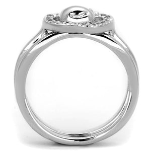 3W594 - Rhodium Brass Ring with AAA Grade CZ  in Clear