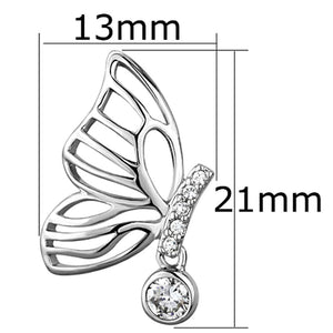 3W618 - Rhodium Brass Earrings with AAA Grade CZ  in Clear