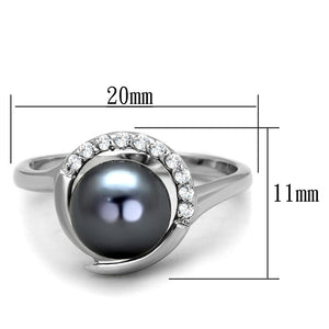 3W629 - Rhodium Brass Ring with Synthetic Pearl in Gray