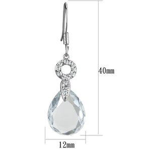 3W634 - Rhodium Brass Earrings with AAA Grade CZ  in Clear