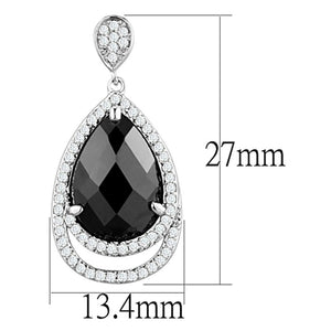 3W658 - Rhodium Brass Earrings with AAA Grade CZ  in Jet