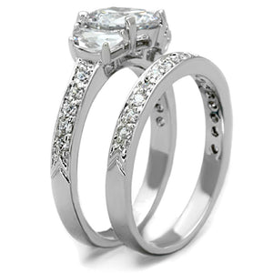 3W731 - Rhodium Brass Ring with AAA Grade CZ  in Clear