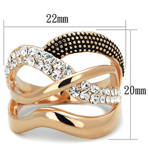 3W737 - Rose Gold Brass Ring with Top Grade Crystal  in Clear