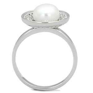 3W755 - Rhodium Brass Ring with Synthetic Pearl in White