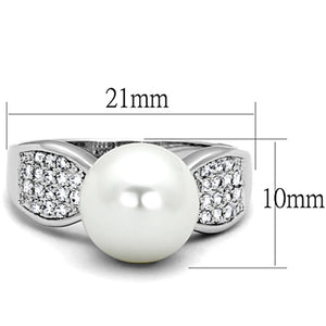3W761 - Rhodium Brass Ring with Synthetic Pearl in White