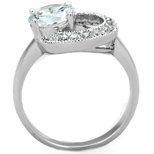 3W774 - Rhodium Brass Ring with AAA Grade CZ  in Clear