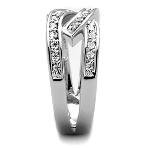 3W806 - Rhodium Brass Ring with AAA Grade CZ  in Clear