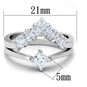 3W815 - Rhodium Brass Ring with AAA Grade CZ  in Clear