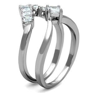 3W815 - Rhodium Brass Ring with AAA Grade CZ  in Clear