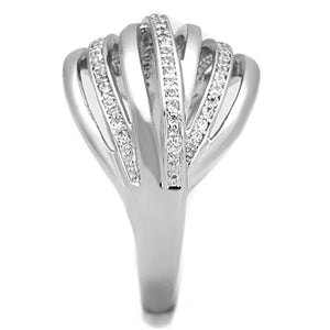 3W828 - Rhodium Brass Ring with AAA Grade CZ  in Clear