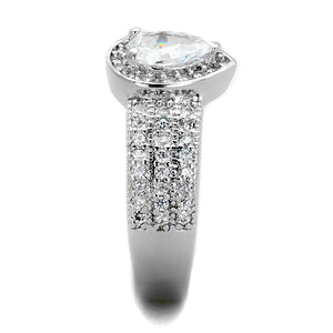3W831 - Rhodium Brass Ring with AAA Grade CZ  in Clear
