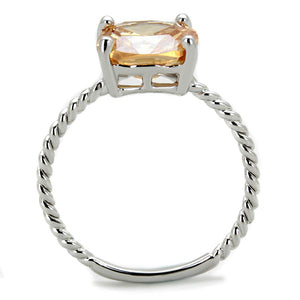 3W872 - Rhodium Brass Ring with AAA Grade CZ  in Champagne