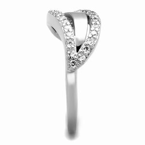 3W881 - Rhodium Brass Ring with AAA Grade CZ  in Clear