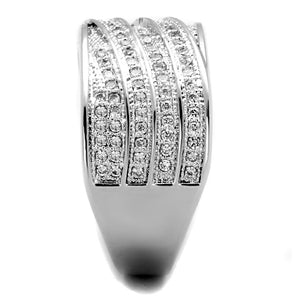 3W882 - Rhodium Brass Ring with AAA Grade CZ  in Clear