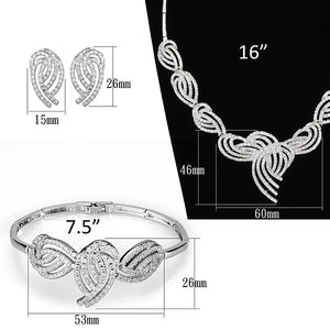 3W923 - Rhodium Brass Jewelry Sets with AAA Grade CZ  in Clear