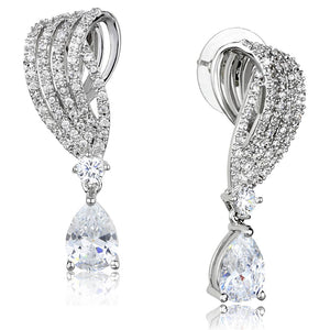 3W924 - Rhodium Brass Jewelry Sets with AAA Grade CZ  in Clear