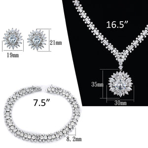 3W927 - Rhodium Brass Jewelry Sets with AAA Grade CZ  in Clear