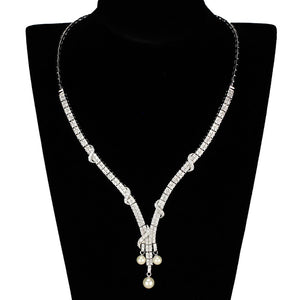 3W939 - Rhodium Brass Jewelry Sets with AAA Grade CZ  in Clear