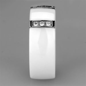 3W957 - High polished (no plating) Stainless Steel Ring with Ceramic  in White