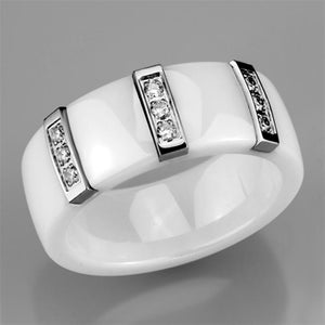 3W957 - High polished (no plating) Stainless Steel Ring with Ceramic  in White