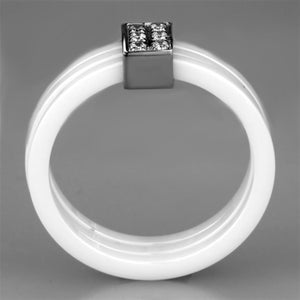 3W981 - High polished (no plating) Stainless Steel Ring with Ceramic  in White