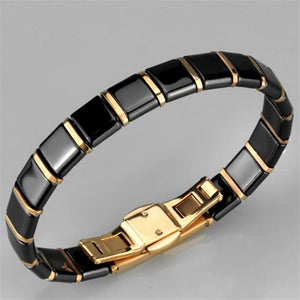 3W986 - IP Rose Gold(Ion Plating) Stainless Steel Bracelet with Ceramic  in Jet