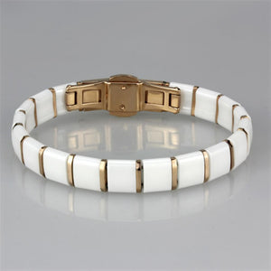 3W987 - IP Rose Gold(Ion Plating) Stainless Steel Bracelet with Ceramic  in White