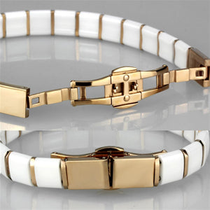 3W987 - IP Rose Gold(Ion Plating) Stainless Steel Bracelet with Ceramic  in White