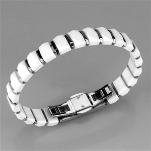 3W991 - High polished (no plating) Stainless Steel Bracelet with Ceramic  in White