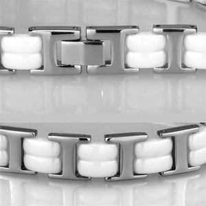 3W997 - High polished (no plating) Stainless Steel Bracelet with Ceramic  in White