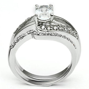 3W022 - Rhodium Brass Ring with AAA Grade CZ  in Clear