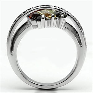 3W025 - Rhodium Brass Ring with AAA Grade CZ  in Multi Color