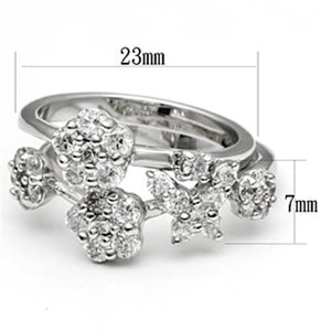3W026 - Rhodium Brass Ring with AAA Grade CZ  in Clear